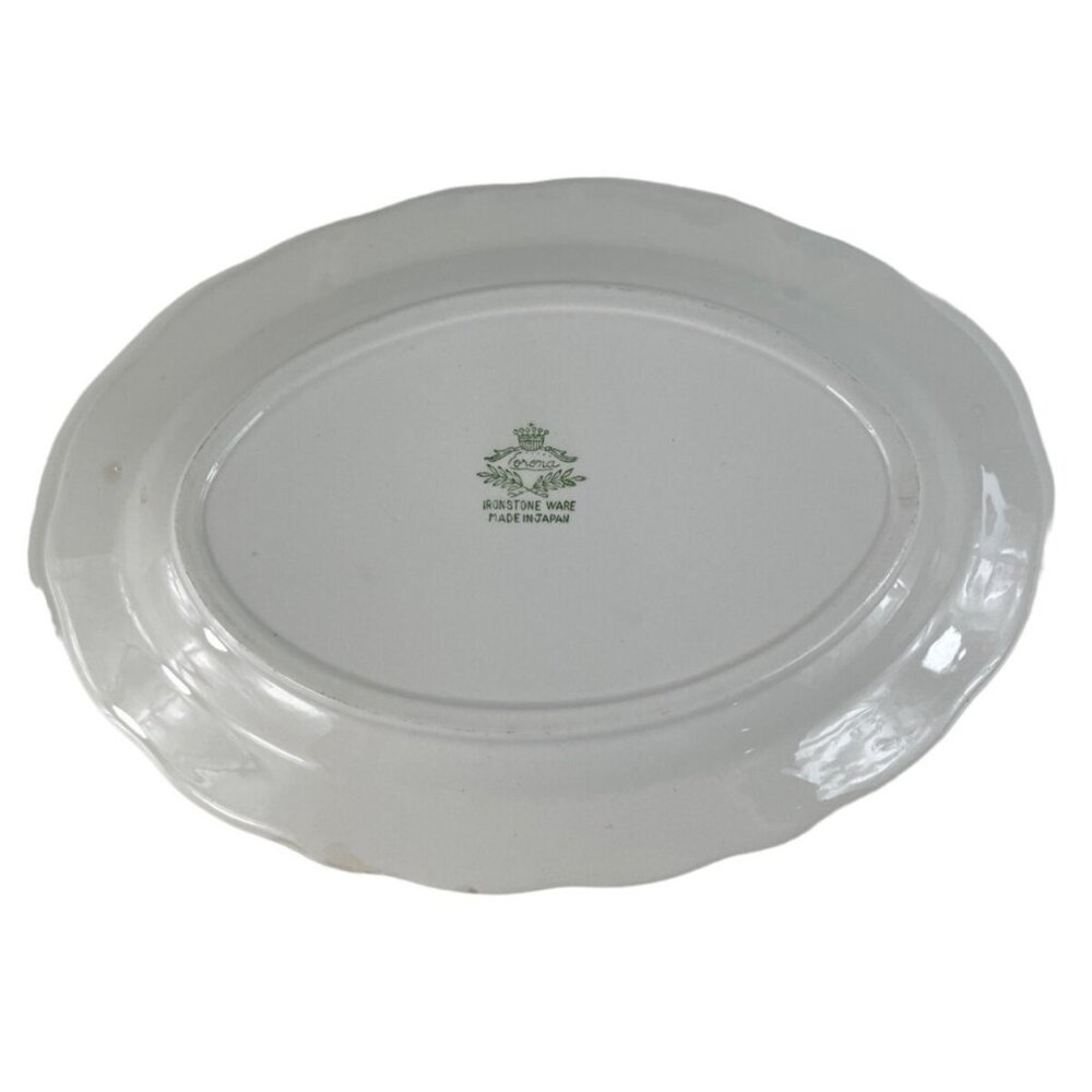 Vintage Corona Ironstone Oval Shaped Platter Yellow & Green Scalloped Border - Picture 5 of 10